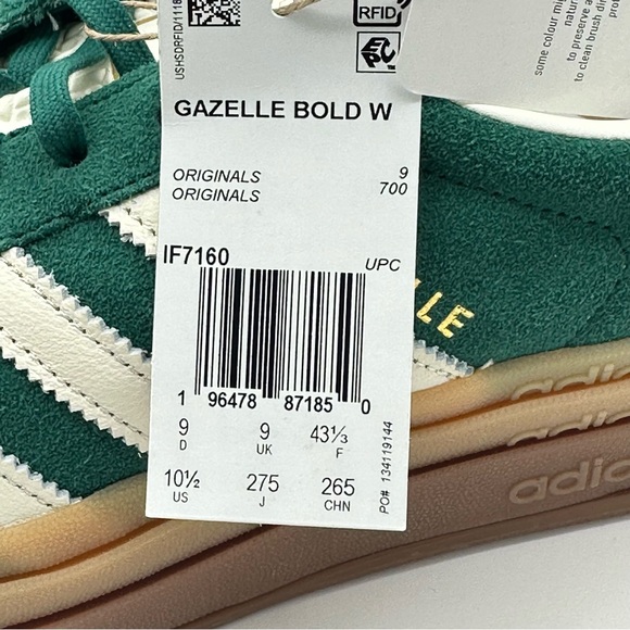 Adidas Women's Sz 10.5= Men 9.5 Gazelle Bold Shoes - Collegiate Green (IF7160) - Picture 6 of 10